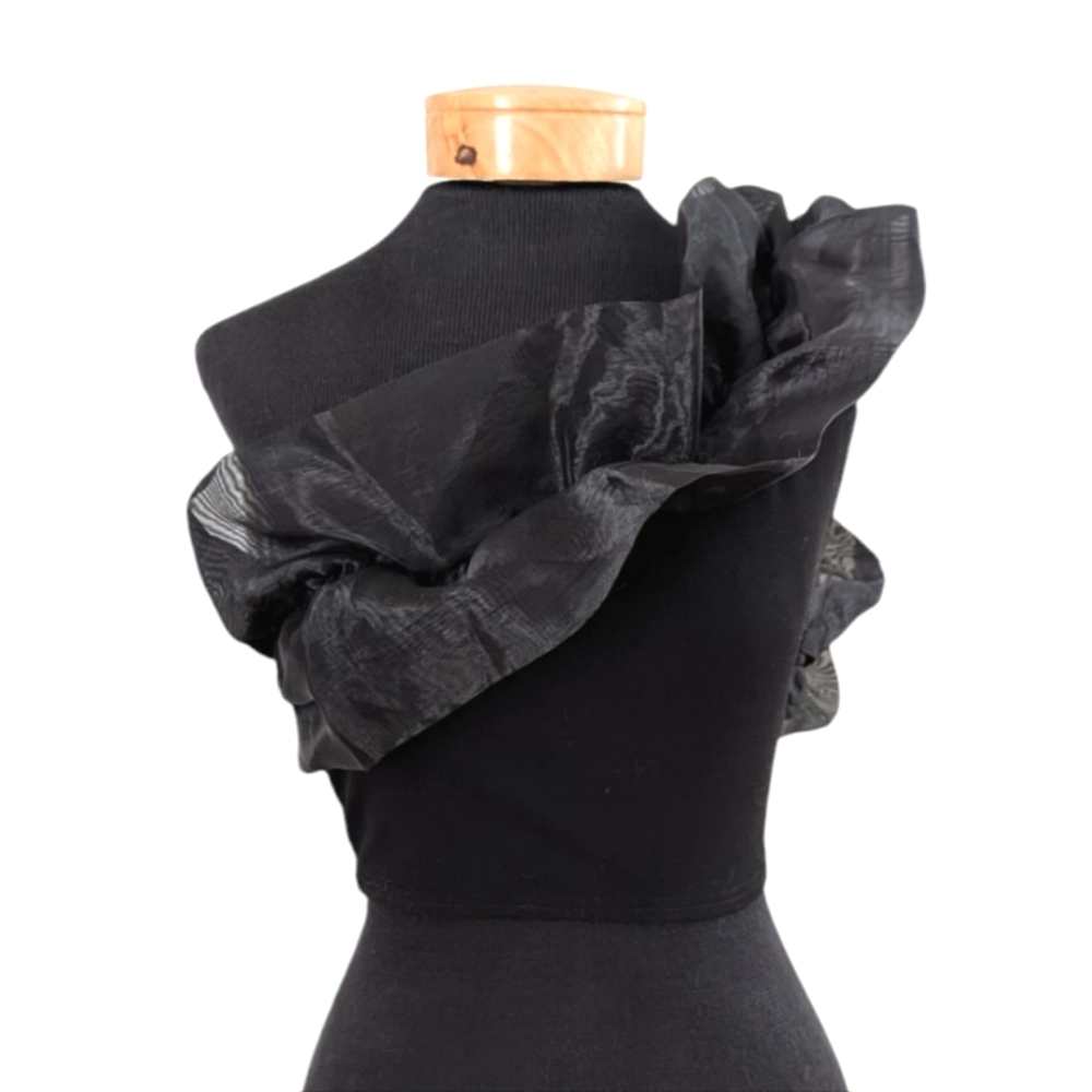 Vintage Black Ruffled One Shoulder Top, XS